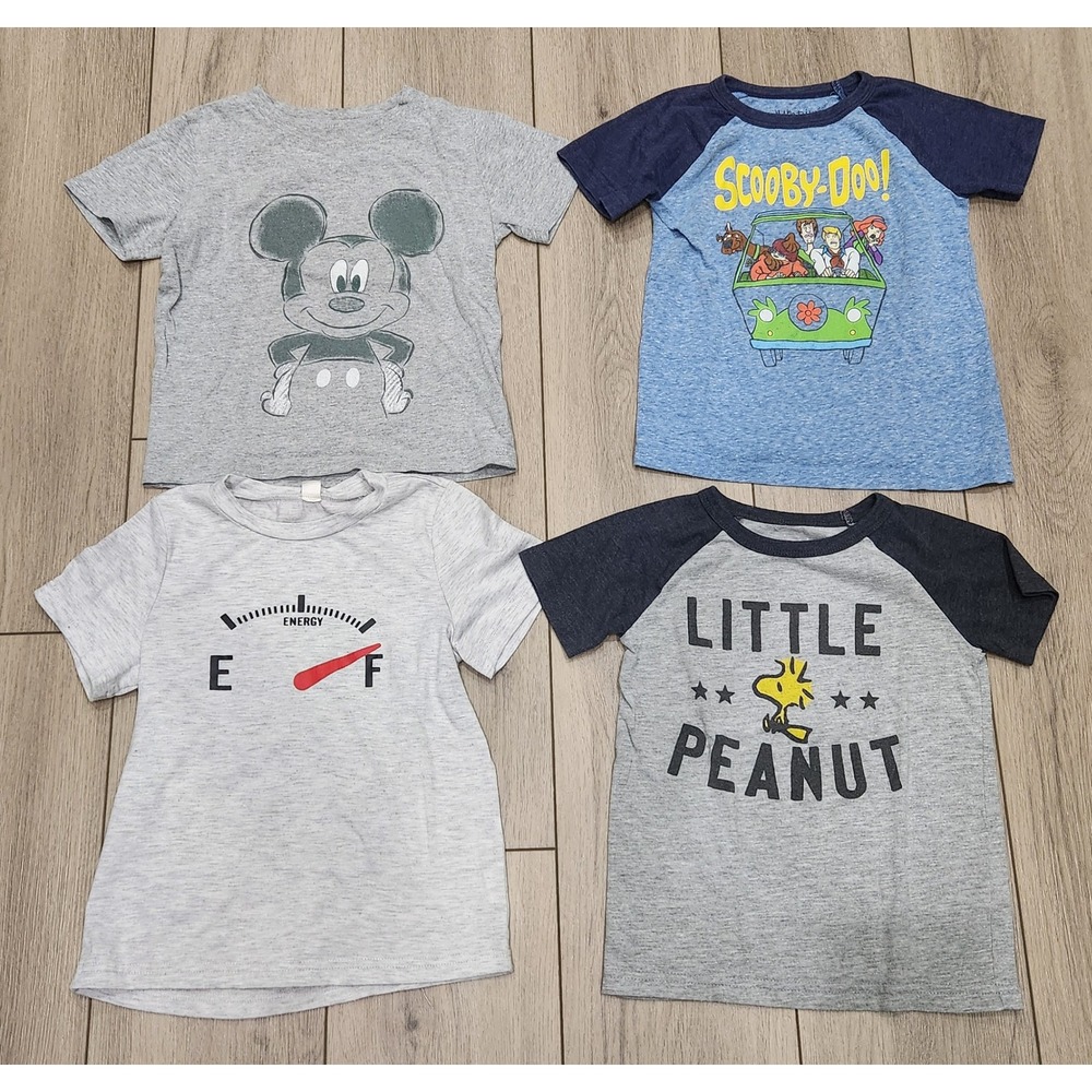 Kids Graphic Tee Bundle Size 4T Mickey Mouse Scooby-Doo Snoopy 4 Pack Shirts Top